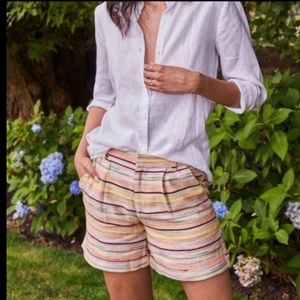 Ecru Sorrento Pleated Cuffed Striped Shorts Size 6 High Rise Yellow Beige Orange